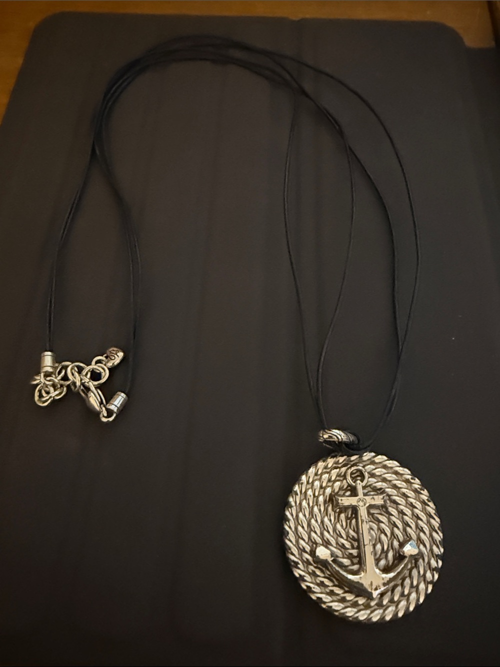 Brighton Silver-Tone Anchor Rope Pendant Necklace - Black